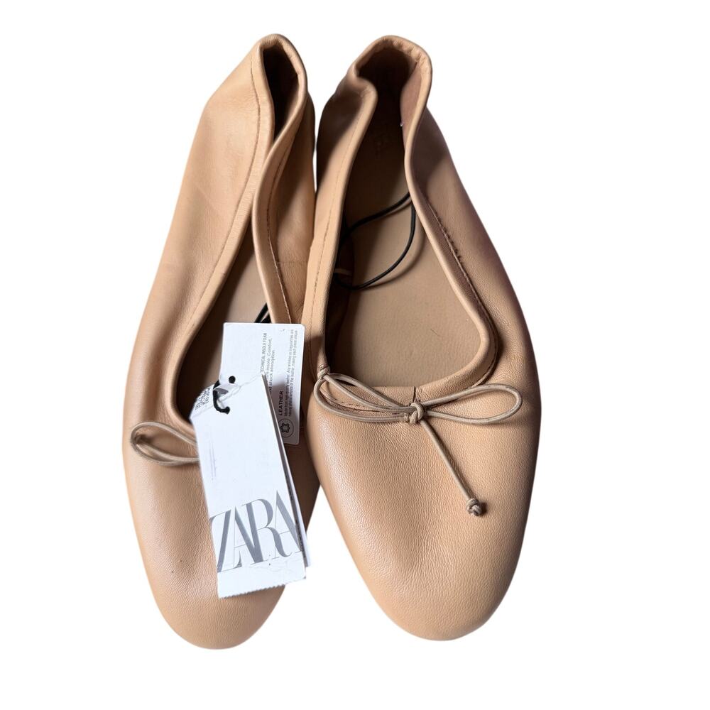 Zara Soft Leather Ballet Flats - Beige Nude - Sizes 8 (39)